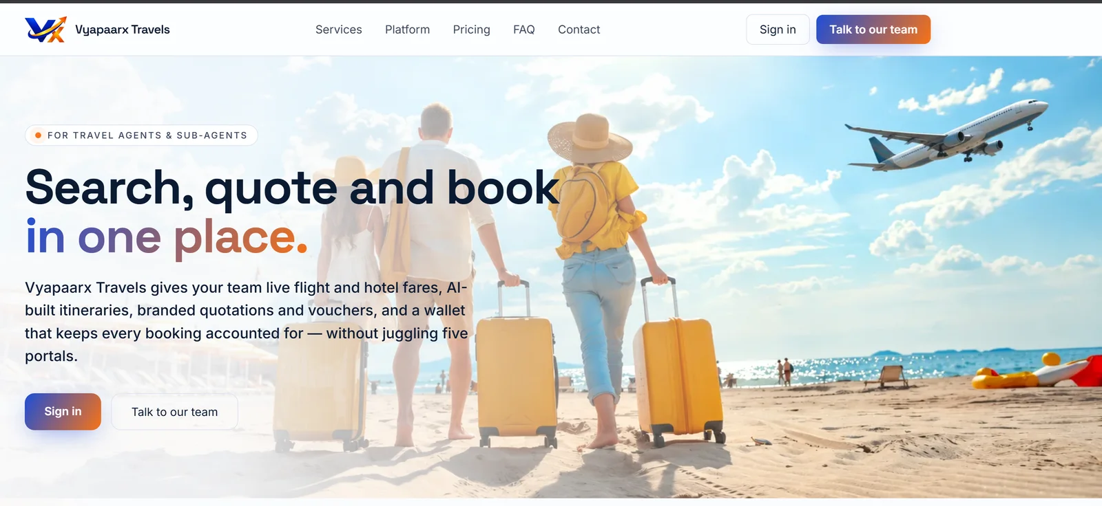 VyapaarX Travels — Inside the platform